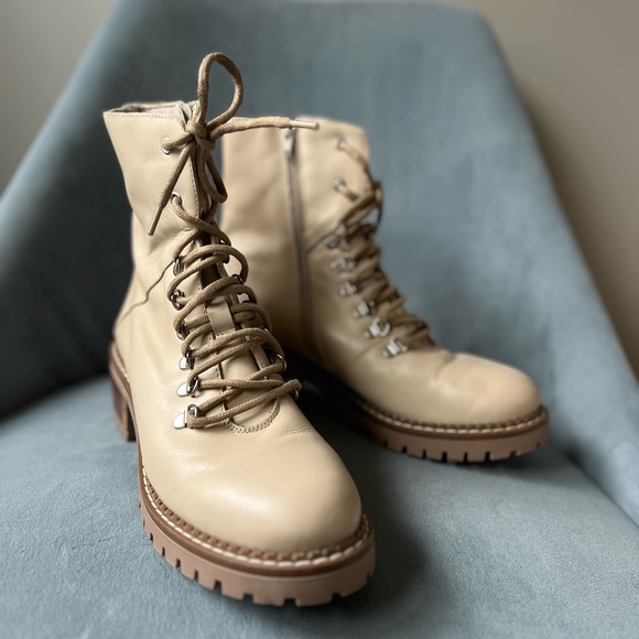 Bertuchi Leather Lace Up Combat Beige Tan Brown Boots Womens 40 9.5 - Picture 11 of 12